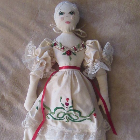 Rare Hispanic Vintage Embroidered Muslin Cloth Rag Doll 19 inches